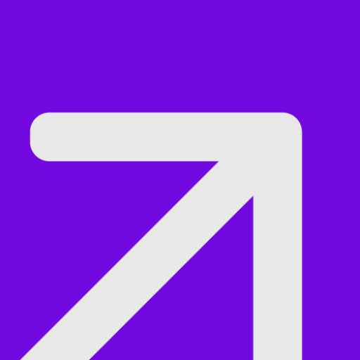 Seta branca com fundo roxo da Expans.ing
